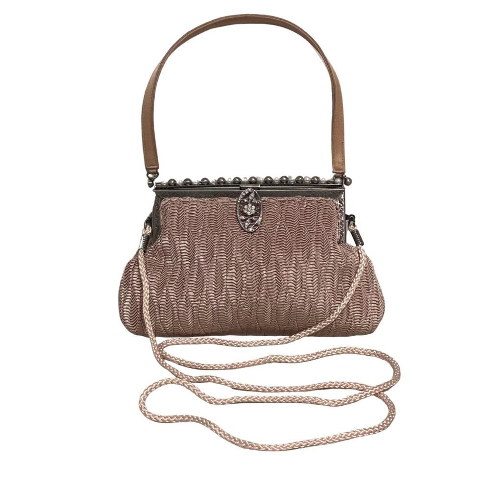 Kate Landry Vintage Etched Frame Textured Evening Handbag Formal Top Handle Mini